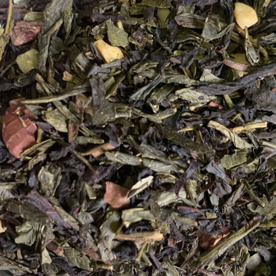 Assemblage du thé Joyeuses Pâques, un thé vert et noir au cacao et vanille