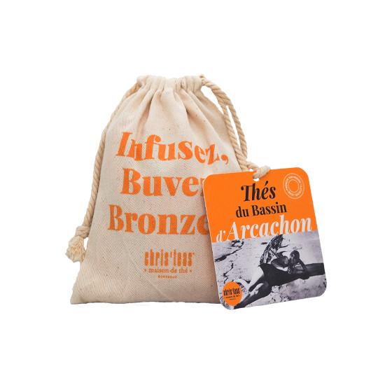 Pochon "Infusez, Buvez, Bronzez", une invitation au voyage, à déguster chaud ou glacé.