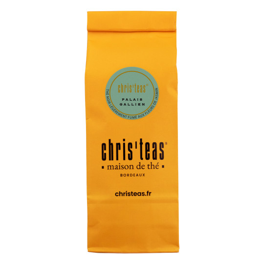 Pochette 100g du thé noir fumé au jasmin : le thé "Palais Gallien" Chris'teas