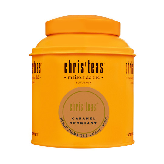 Boite Chris'teas 125g du thé Classique Caramel croquant, un thé noir et morceaux de caramel croquant
