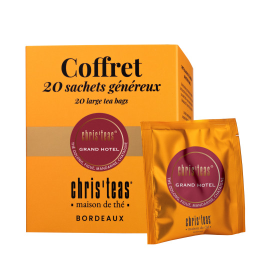 Coffret 20 sachets généreux du thé Grand Hôtel, un thé noir à la figue, mandarine et châtaigne