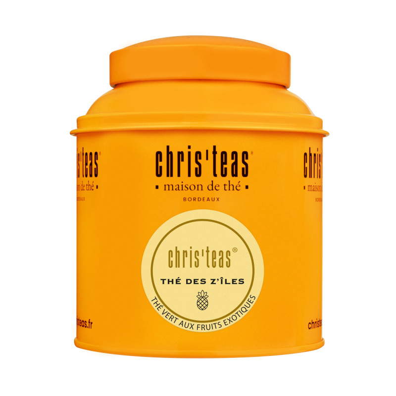 Boîte de thé vert aux fruits exotiques en vrac