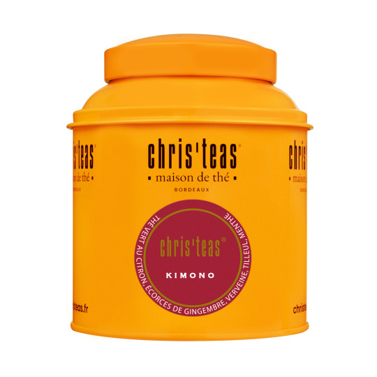 Boite Chris'teas 125g du thé "Kimono", un thé vert au gingembre et citron,