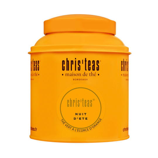 Boite Chris'teas 125g du thé "Nuit d'été", un thé vert et écorces d'oranges Chris'teas