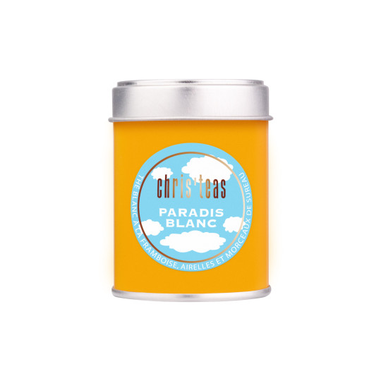 Boite découverte 25g du thé "Paradis Blanc", un thé blanc à la framboise, airelle et morceau de sureau