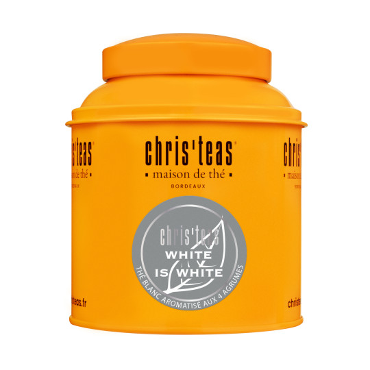 Boite Chris'teas 100 g du thé "White is white" un thé blanc aux 4 agrumes
