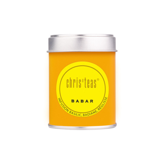 Boite découverte de 25g du thé en vrac Babar, une infusion basilic, badiane et réglisse
