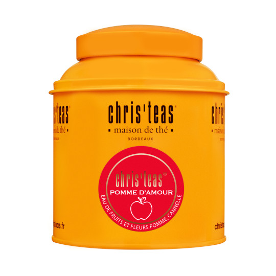 Boite Chris'teas 180 g de l'eau de fruits et de fleurs Pomme d'amour, un mélange gourmand à la pomme et à la cannelle
