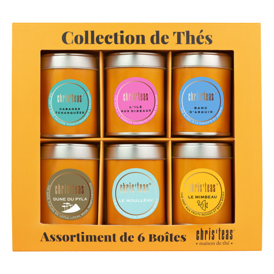 Un assortiment de 6 thés noirs, thés verts et thés blancs de 25g chacun