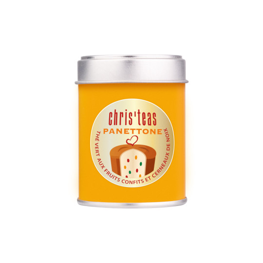 Boite découverte 25g du thé "Panettone", un thé vert aux fruits confits, nougatine et noix