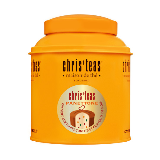 Boite Chris'teas 125g du thé "Panettone", un thé vert aux fruits confits, nougatine et noix