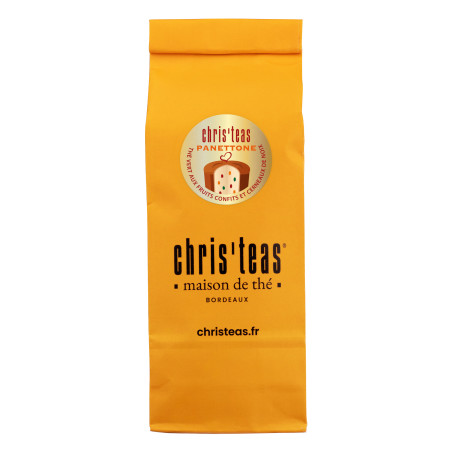 Pochette 100g du thé "Panettone", un thé vert aux fruits confits, nougatine et noix
