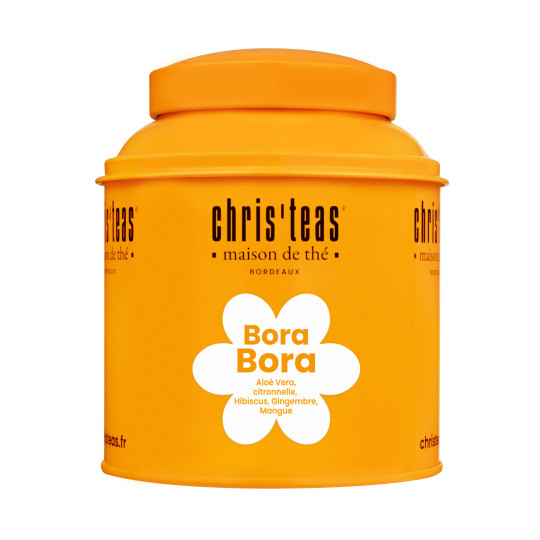Boite Chris'teas de 180g de Bora Bora, une eau de fruits à l'aloe vera, gingembre et mangue