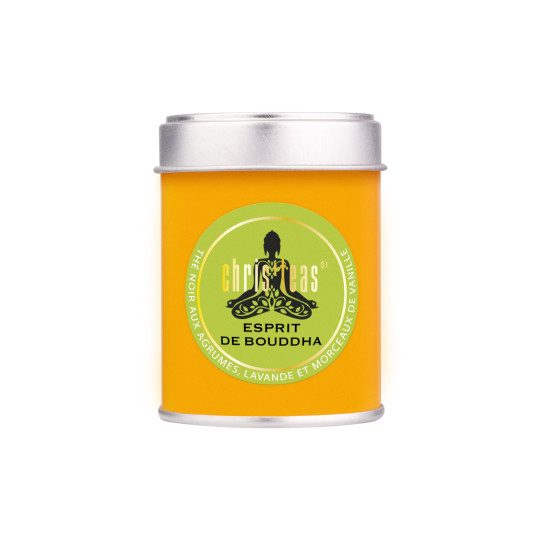 Boite découverte 25g du thé en vrac Esprit de Bouddha, un thé noir aux fleurs de jasmin, lavande, vanille et agrumes