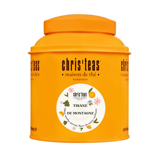 Boite Chris'teas de 100g en vrac de la tisane de montagne, une tisane au tilleul