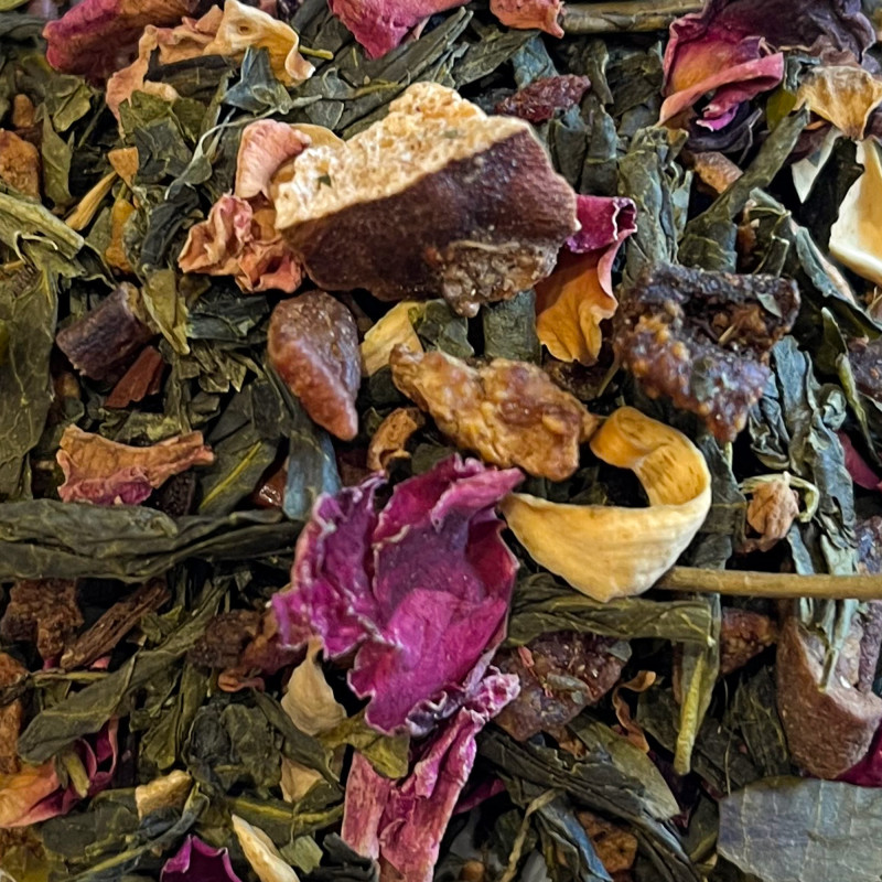 Thé vert aux fleurs et fruits en vrac