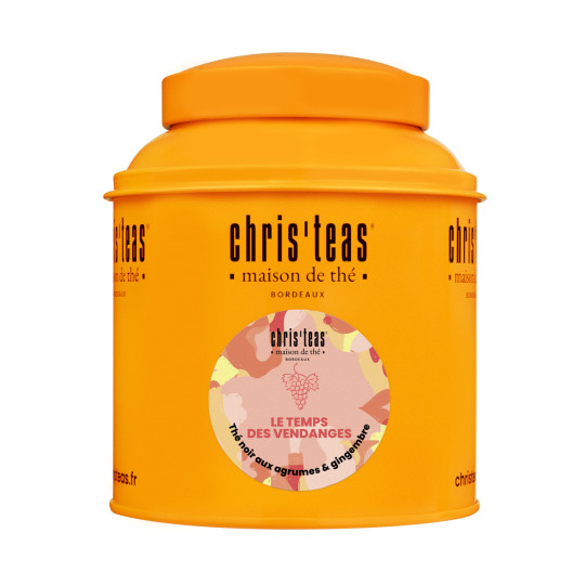Boite Chris'teas 125g du thé "Le Temps des Vendanges", un thé noir aux agrumes et gingembre