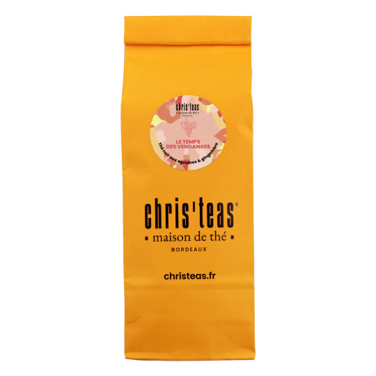Pochette 100g du thé "Le Temps des Vendanges", un thé noir aux agrumes et gingembre
