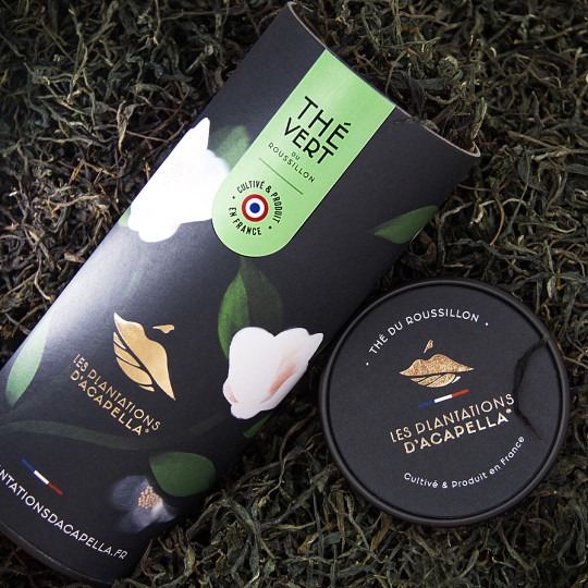 Packaging du thé La Tramontane, un thé vert d'exception du Roussillon, made in France