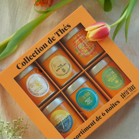Coffret Collection garni de 6 thés verts différents dans des boîtes baby 30g Maison Chris'Teas Coffret Collection garni de 6 thés verts différents dans des boîtes baby 30g Maison Chris'Teas