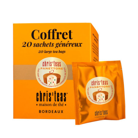 Coffret 20 sachets généreux du thé "Panettone", un thé vert aux fruits confits, nougatine et noix