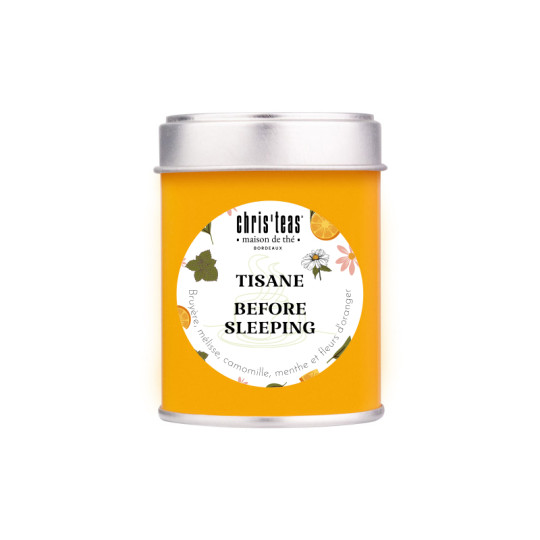 Boite découverte de 25g du thé en vrac "Before sleeping" : une tisane à la camomille, menthe et fleurs d'oranger