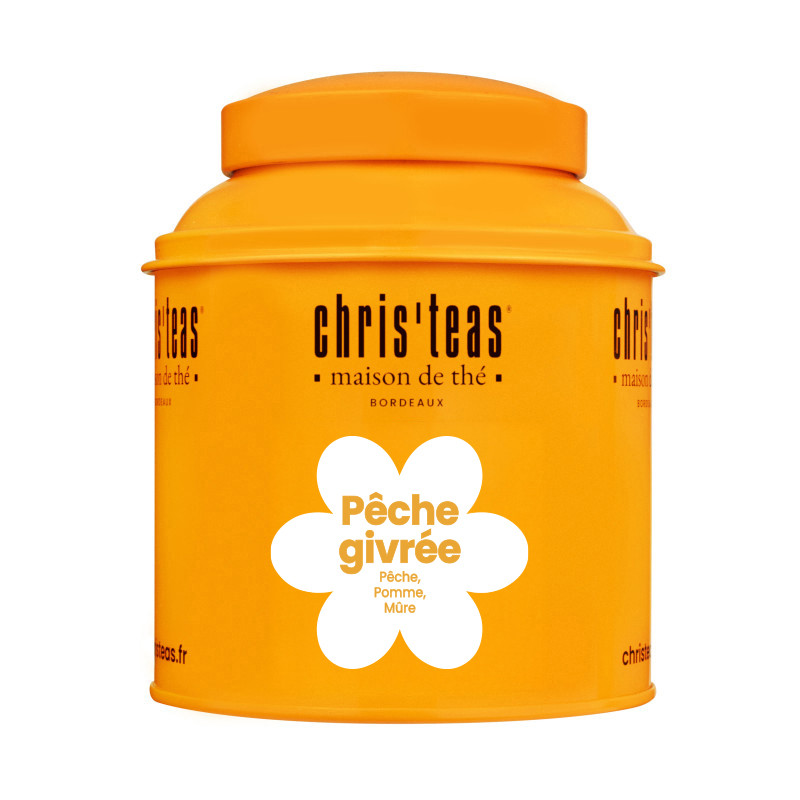 Boite Christeas 160g "Pêche givrée", eau de fruits aromatisée pêche et hibiscus - Chris'teas Bordeaux