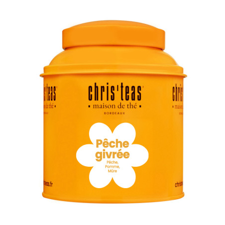 Boite Christeas 160g "Pêche givrée", eau de fruits aromatisée pêche et hibiscus - Chris'teas Bordeaux