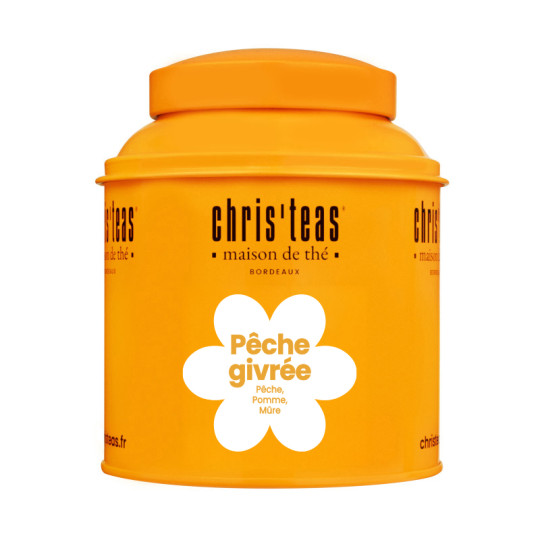 Boite Christeas 160g "Pêche givrée", eau de fruits aromatisée pêche et hibiscus - Chris'teas Bordeaux