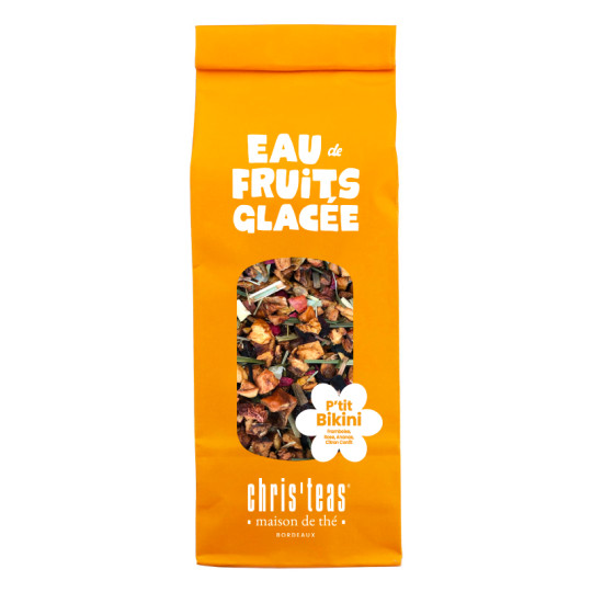 Pochette 100g "P'tit Bikini", une eau de fruits aromatisée à la framboise, citron, ananas et rose Chris'teas