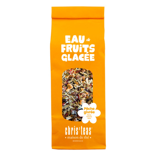 Pochette 100g "Pêche givrée", eau de fruits aromatisée pêche et hibiscus - Chris'teas Bordeaux