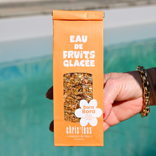 Pochette de Bora Bora, une eau de fruits à l'aloe vera, gingembre et mangue