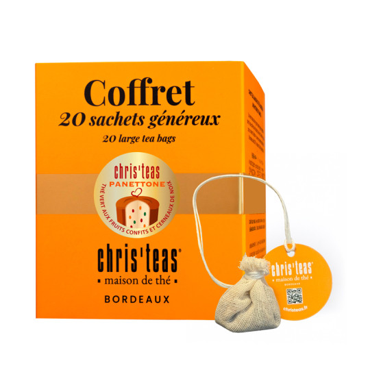 Coffret 20 sachets généreux du thé "Panettone", un thé vert aux fruits confits, nougatine et noix