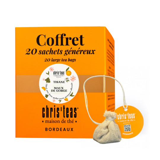 Coffret 20 sachets généreux de la tisane "Maux de Gorge", une tisane au tilleul, anis, thym