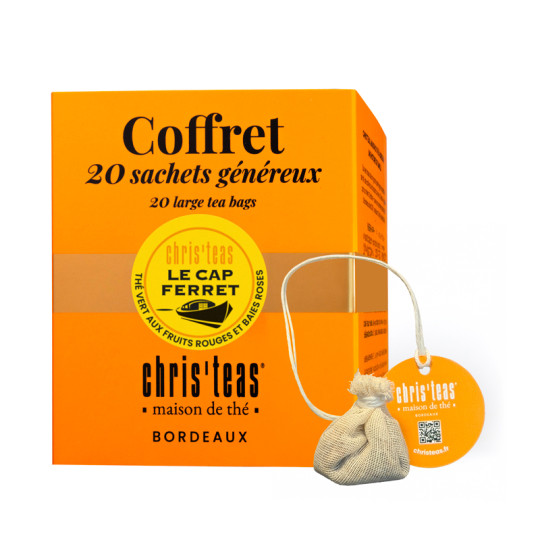 Coffret 20 sachets généreux du thé Le Cap Ferret, un thé vert aux fruits rouges et baies roses