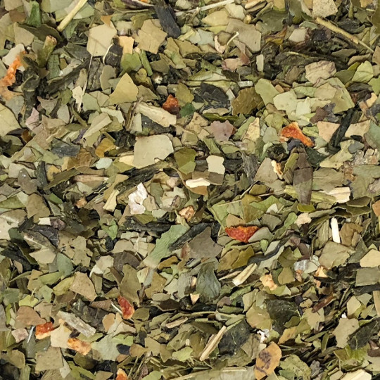 Assemblage du thé détox : maté, écorces d'orange et de citron vert