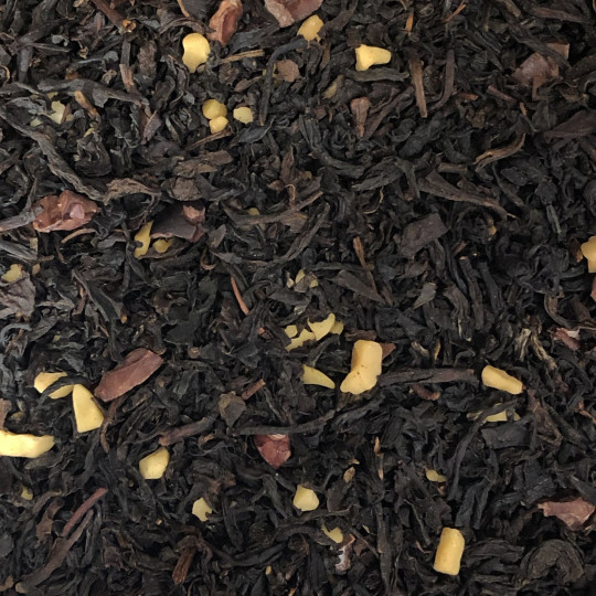 Assemblage :  thé noir, fèves de cacao et vanille