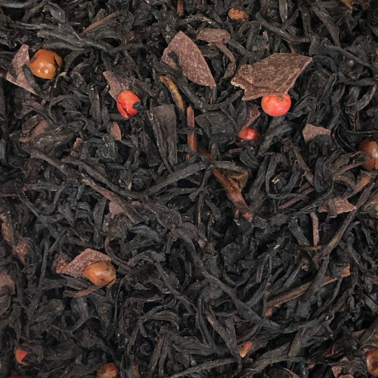 Assemblage vrac "Tendre Sarment", un thé noir au chocolat, fraise et baies roses