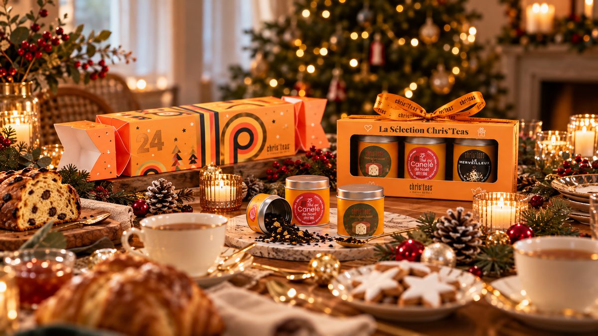 Table de Noël avec le Crackers de l’Avent et le coffret Sélection Thés de Noël Chris’teas